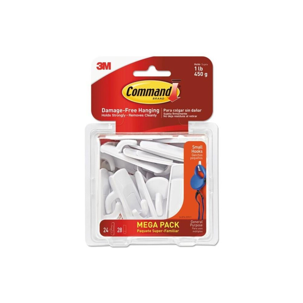 3M  1 lbs General Purpose Hooks Plastic, White - 24 Hooks 28 Strips per Pack
