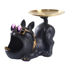 Resina Cool Bulldog Crafts Cane Maggiordomo con Vassoio per Portachiavi Portaoggetti Gioielli Animale Stanza Decorazione per la Casa Statua, Nero