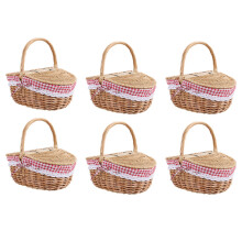 6X Country Style Wicker Picnic Basket Hamper with Lid and Handle & Liners for Picnics, Parties and BBQs