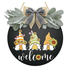 Cartelli di benvenuto per porta d'ingresso - Decorazioni per porte da parete per le feste - Decorazione da parete con gnomi, girasoli, fiocco nero