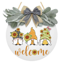 Welcome Signs for Front Door - Door Decors Wall for Holidays - Wall Decor with Gnomes, Sunflowers, Bow White