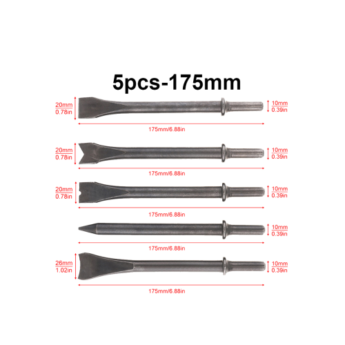 5Pcs/Lot Accessories Hard Steel Solid Long Air Chisel Impact Head Support Pneumatic Tool for Cutting / Rusting Removal 1