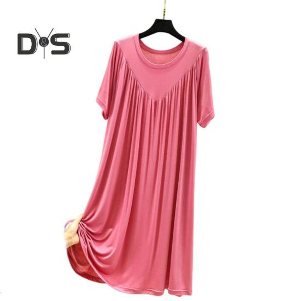 (rose red, L) Pullover Lady Night Robe Short Sleeves Stylish Sleepwear Women Night Dress