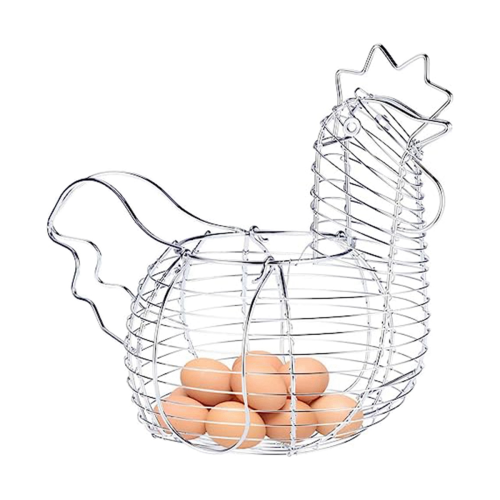 Metal Wire Egg Baskets for Eggs, Chicken Shaped Egg Holder, Rustic Round Baskets Gathering Egg with Handle 2