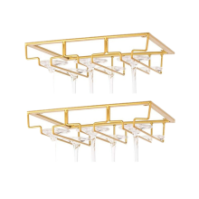 2Pcs Wine Glass Rack, Wine Glass Hanger Rack Under Cabinet Stemware Wine Glass Holder Storage Hanger,Gold