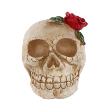 Decorazione per la casa Statua di teschio di Halloween Luce LED Giorno dei morti Fiore Teschio Figurina Luce notturna Resina Teschio horror Prop C