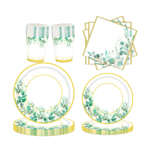 Set di piatti di carta verde per 24 persone, set di piatti e tovaglioli di carta verde salvia per feste di compleanno, matrimonio