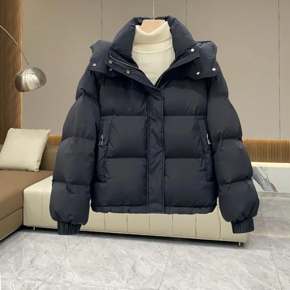 (black, L) Autumn Winter Down Cotton Jacket Women&apos;s Korean Cotton-Padded Thicken Warm Hooded Parkas Short Coat Female Casual Ladies Top
