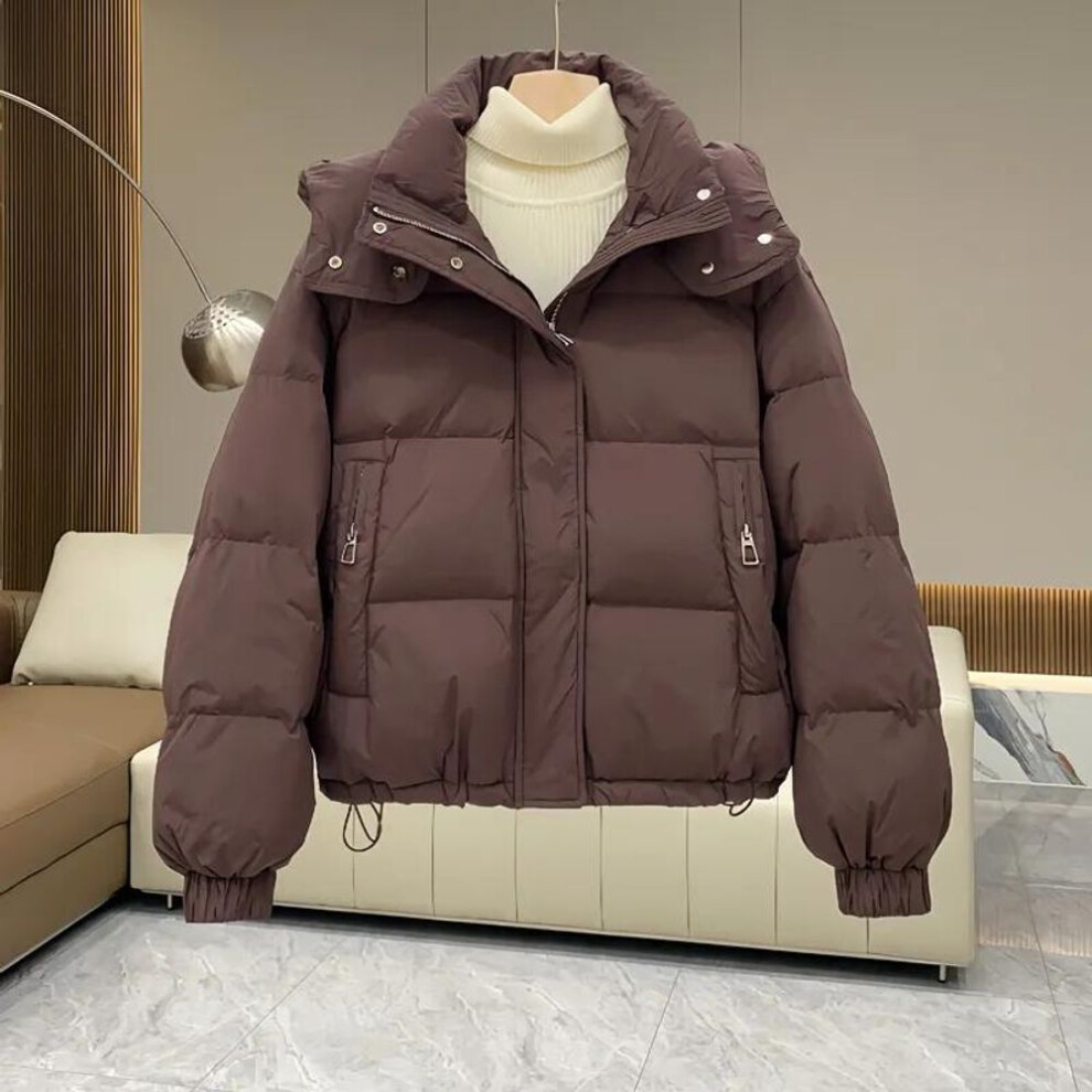 (coffee, S) Autumn Winter Down Cotton Jacket Women&apos;s Korean Cotton-padded Thicken Warm Hooded Parkas Short Coat Female Casual Ladies Top