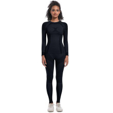 (M,Black)Women's Seamless Tight High Elastic Long Sleeve Ski Suit Corset Suit Wicking Breathable Thermal Underwear Two-Piece Set