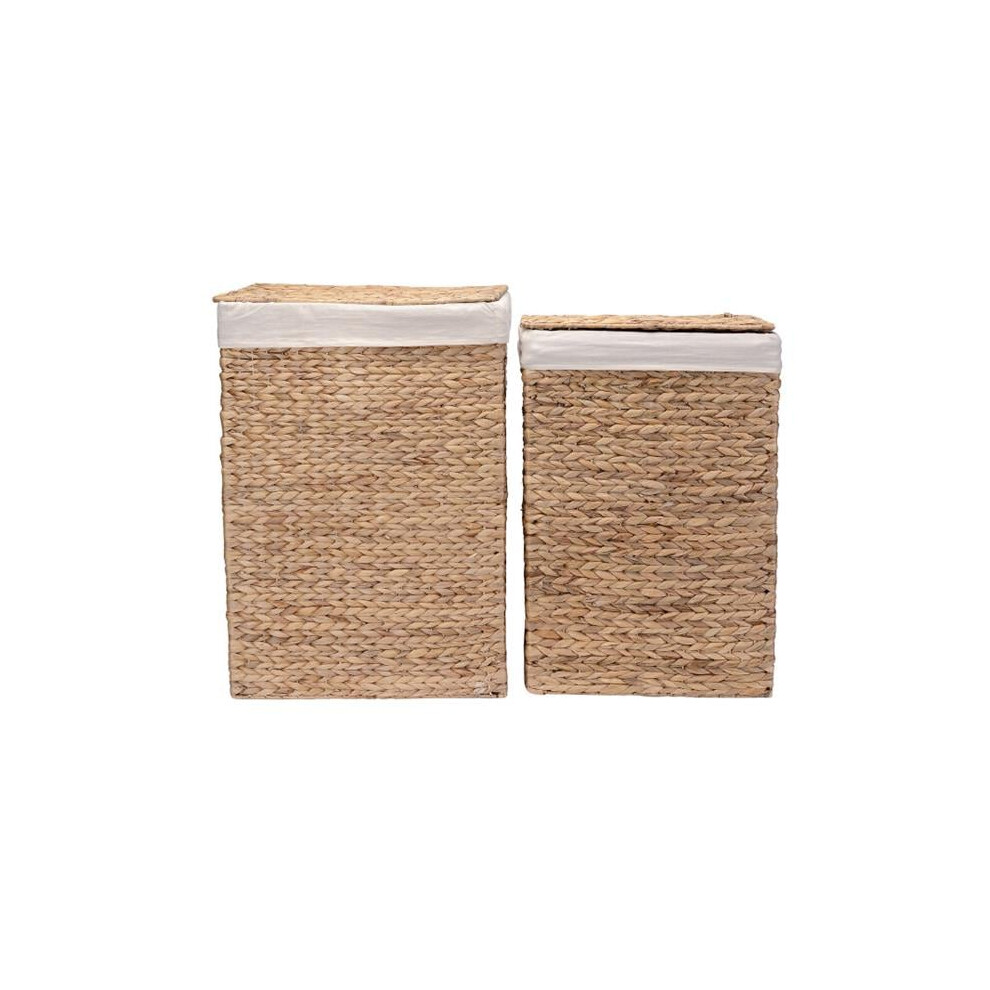Handmade Wicker Laundry Hampers with Lid - Set of 2 - Seagrass