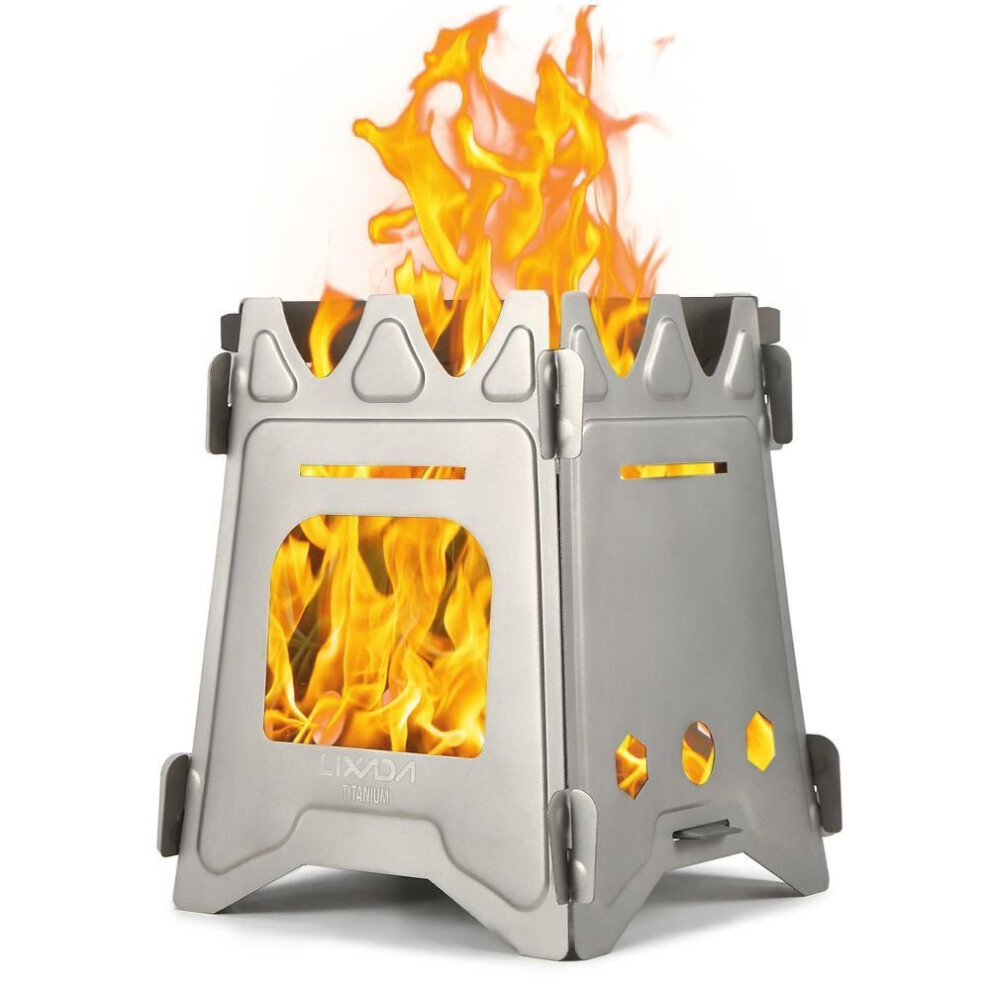 (Titanium) Lixada Camping Titanium Wood Stove Ultralight Folding Camp Stove With Alcohol Tray Portable Outdoor