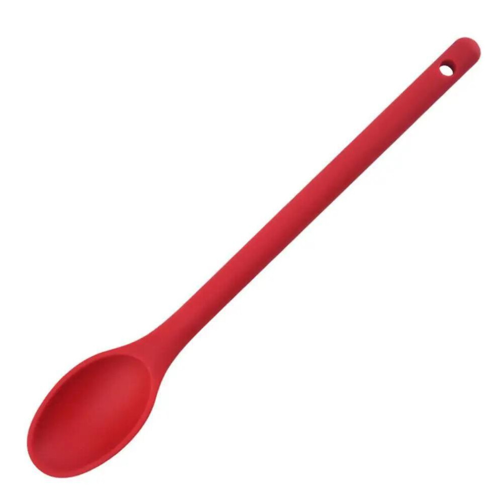 (red) WIKHOSTAR Silicone Mixing Spoon Non-stick Cooking Spoon Kicthen Spoon Baking Spoon for Salad Stirring Mixing and Serving