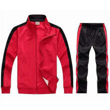 (XL,Red)Men's Casual Sports Suit Zipper Hooded Jacket + Pants Tracksuit Sweatshirt Set