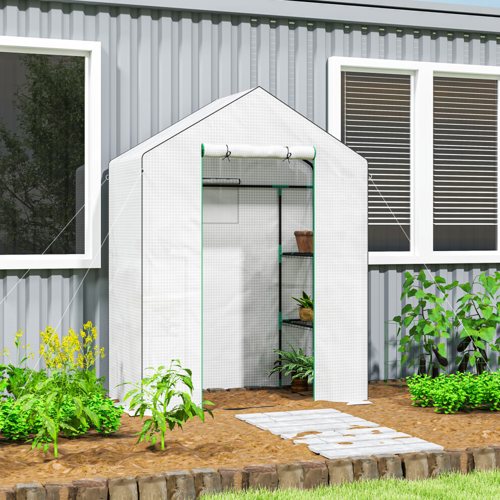 Outsunny Walk-In Greenhouse With 4 Shelves, Outdoor Small Greenhouse, White