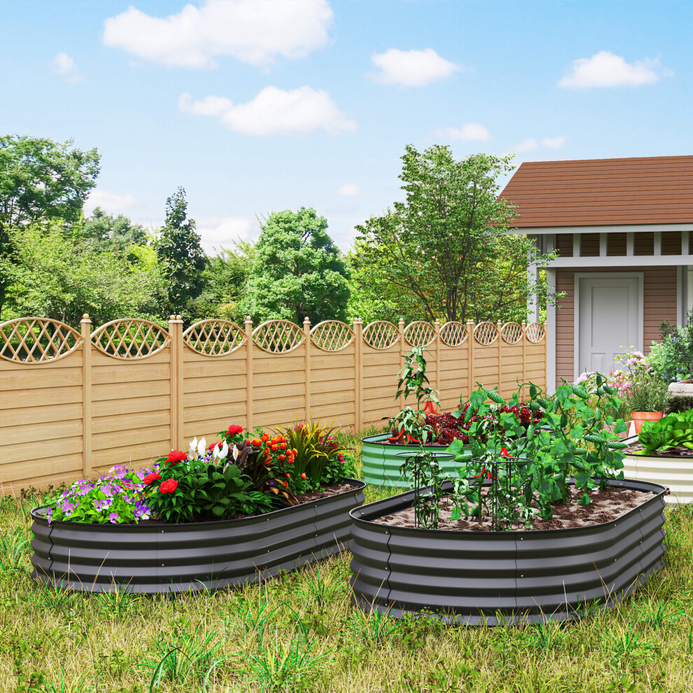 Outsunny Set of 2 Raised Beds for Garden, 181 x 93 x 30 cm, Dark Grey | Outdoor Galvanised Planter Box, Plant Support Stakes, Rubber Strap Edging, Bottomless, for Flower, Vegetable - Image 5