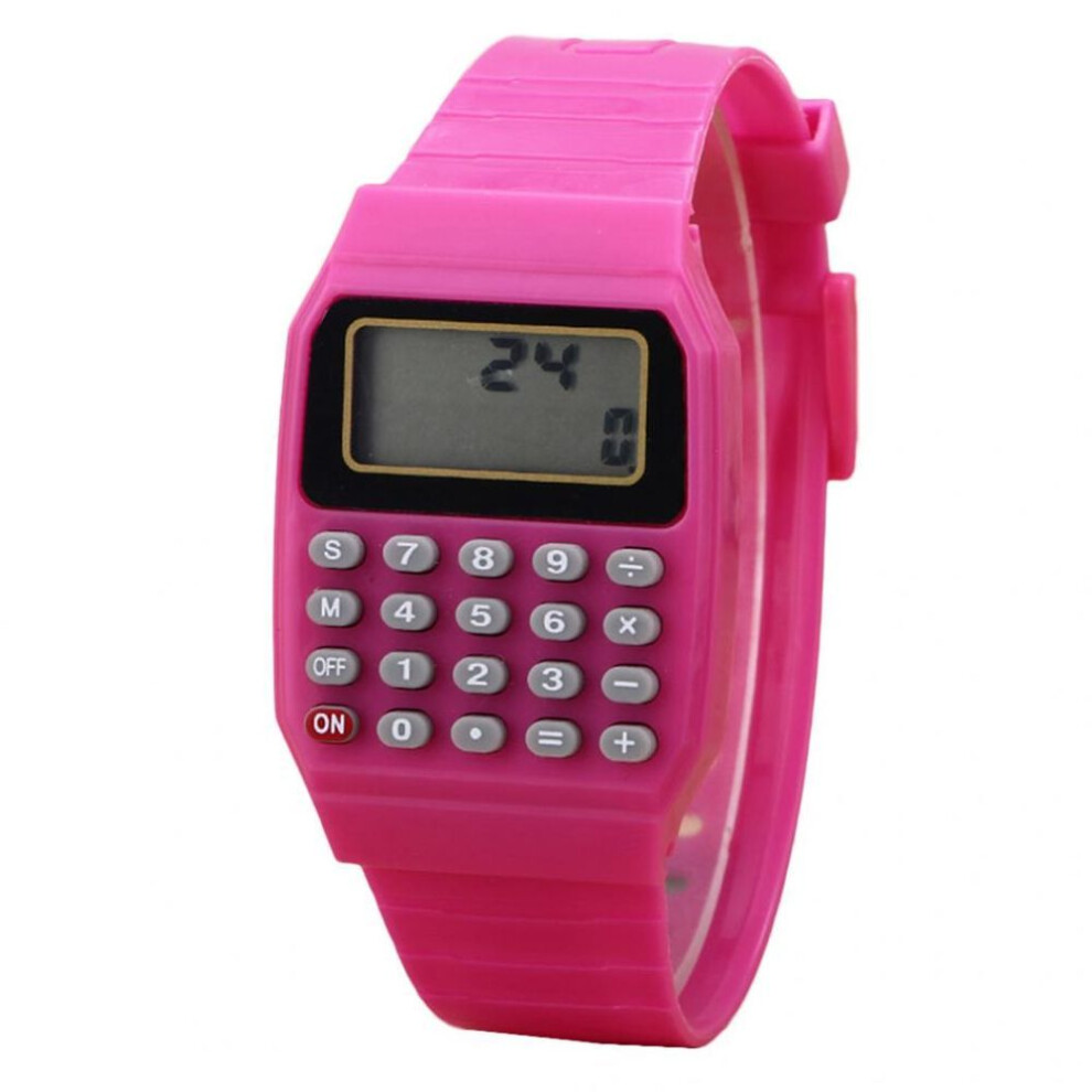(pink) Children Digital Square Wrist Watch Mini Portable Calculator Exam Tool Kids Gift