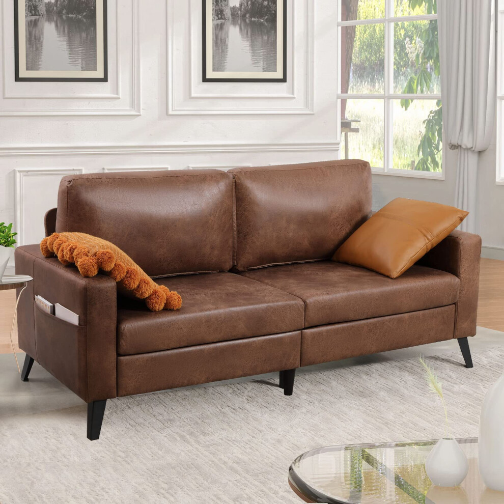 (Brown, Faux Leather) YODOLLA 2m Sofa Couch Modern Decor Furniture