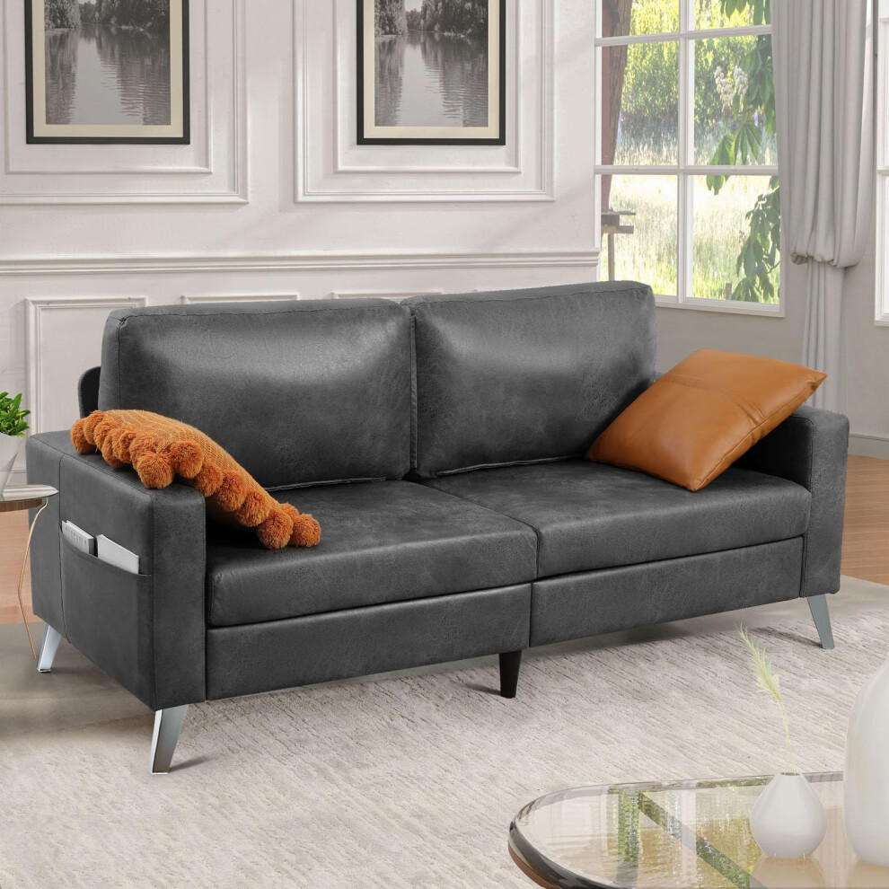 (Grey, Faux Leather) YODOLLA 2m Sofa Couch Modern Decor Furniture