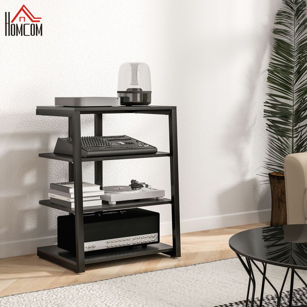 HOMCOM HiFi Rack Stand w/ Power Strip Rack 4-Tier Record Player Stand Black