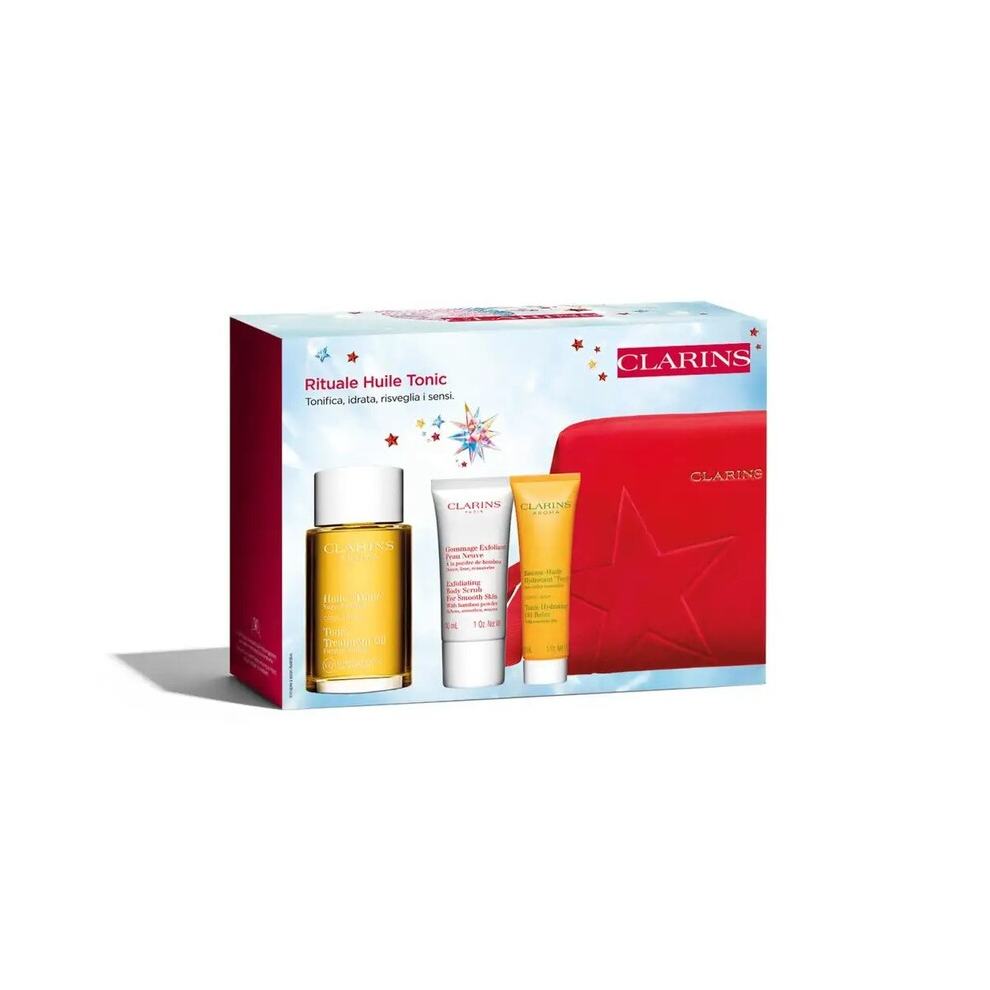 Clarins- Huile Tonic Body Care Gift Set (HUILE TONIC 100ML + EXFOLIATING BODY SCRUB 30ML + TONING BODY BALM 30ML )