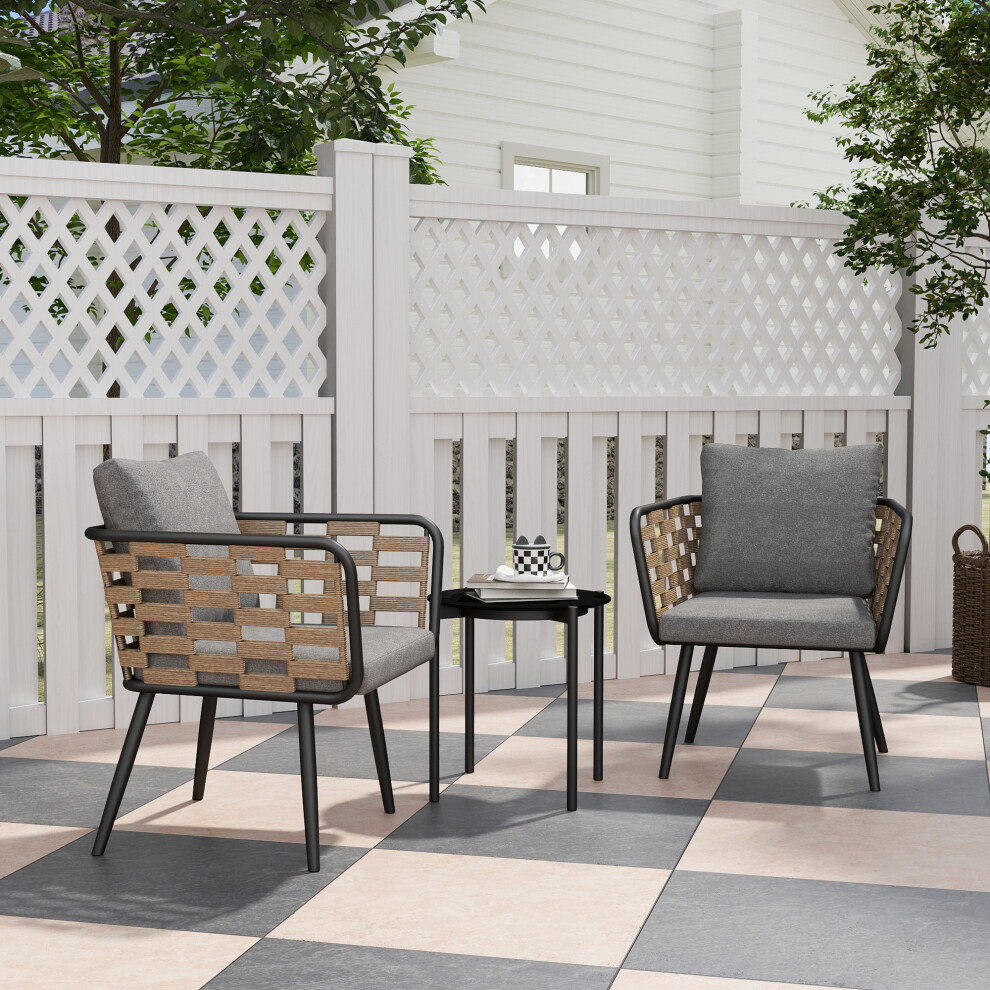 New Outsunny 3 Pieces Rattan Bistro Set, Wicker Garden Furniture Set W/ Cushions