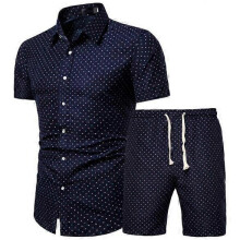 (L,style1)Men's Casual Button-Down Short Sleeve Hawaiian Shirt Suits 2 Piece Vacation Outfits Sets