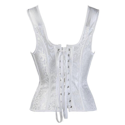 (M,White)Jacquard Weave Halter Corset Gothic Punk Bustier Shapewear 2