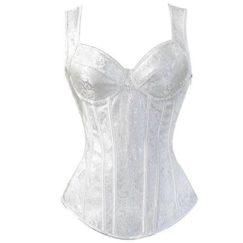 (M,White)Jacquard Weave Halter Corset Gothic Punk Bustier Shapewear