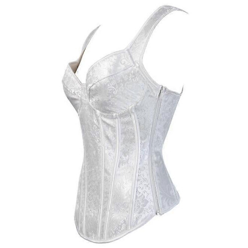 (M,White)Jacquard Weave Halter Corset Gothic Punk Bustier Shapewear 1
