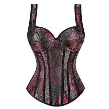 (6XL,PUrple)Jacquard Weave Halter Corset Gothic Punk Bustier Shapewear