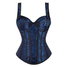 (7XL,Blue)Jacquard Weave Halter Corset Gothic Punk Bustier Shapewear
