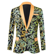 (S,Yellow)Men Sequins Blazer Colorful Shiny Suit Dress Fit Stylish Jacket