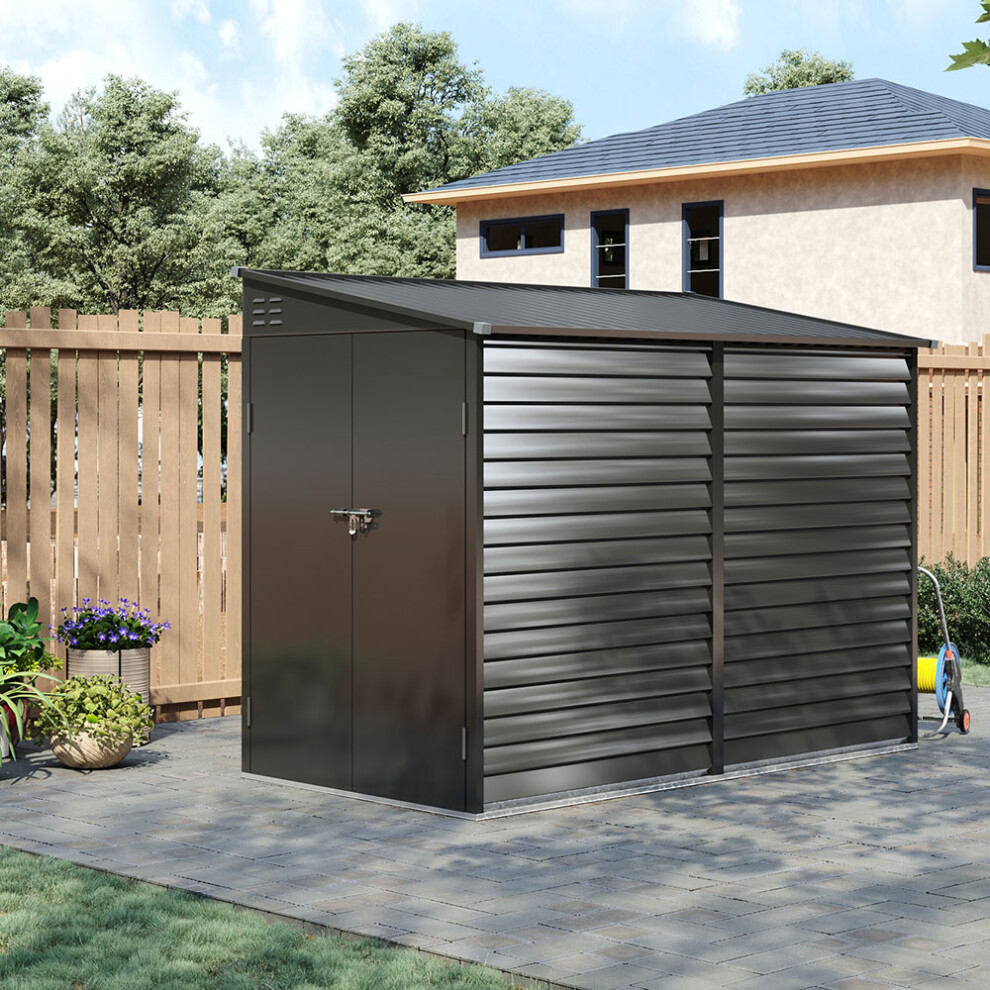 8.8*4.7ft Garden Shed Steel Outdoor Tool Storage Shed, Charcoal Black
