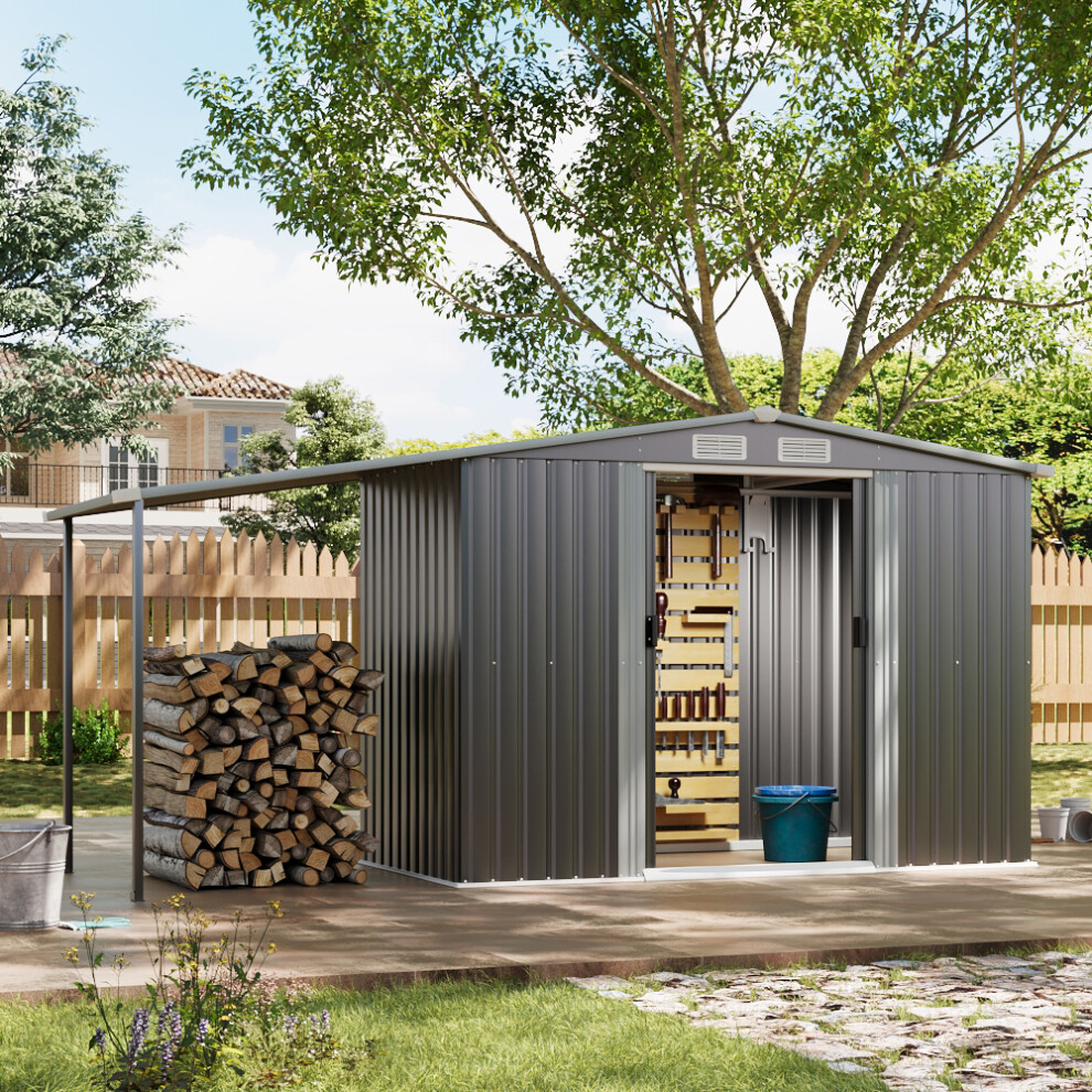 8 x 4 ft Dark Grey Metal Shed with 2 door Garden Storage Shed with Awning