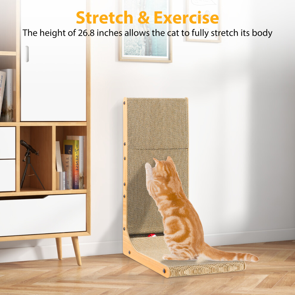 Cat Scratcher L-Shaped Cat Scratching Board Cat Scratching Cardboard with Bell Toy