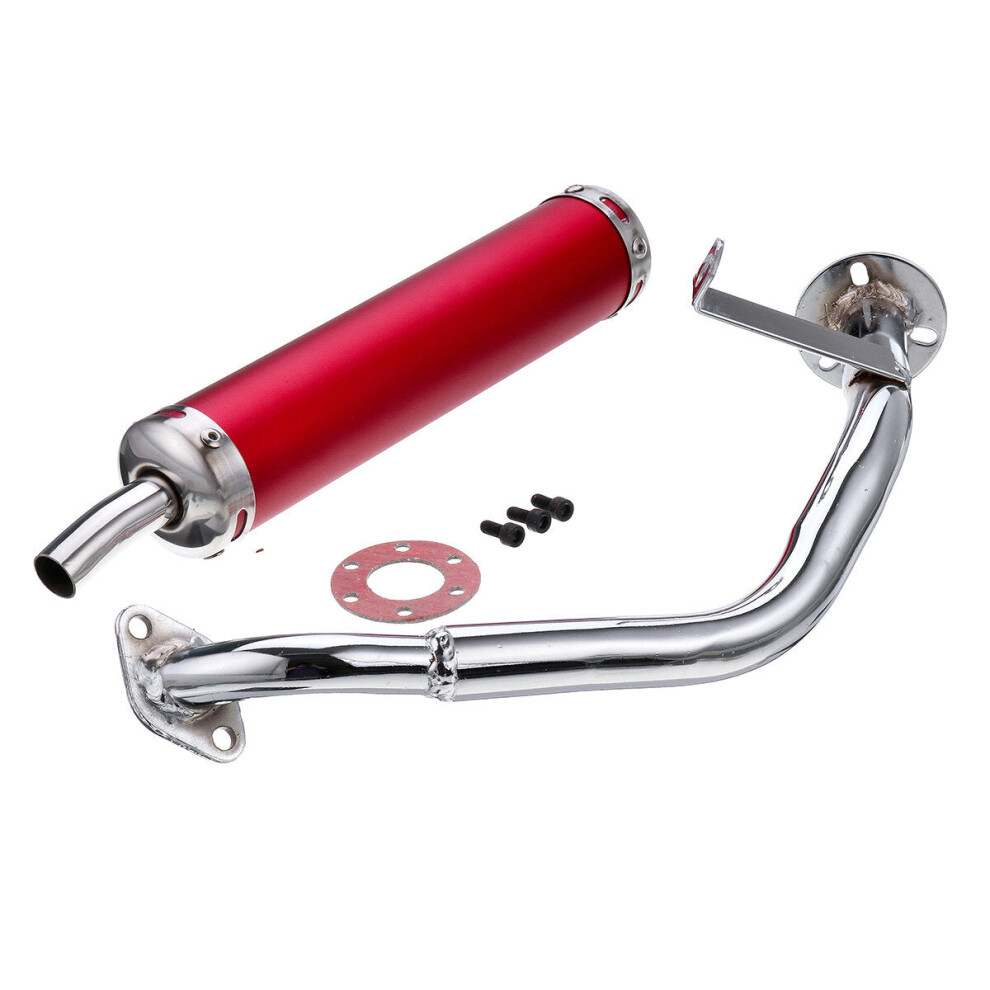 (Red) 22Mm Inlet Round Bent Outlet Exhaust Muffler Tip End Tail Pipe With Front Pipe Kit Rear Red 6093316937843