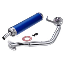 (Blue) 22MM Inlet Round Bent Outlet Exhaust Muffler Tip End Tail Pipe with Front Pipe Kit Rear