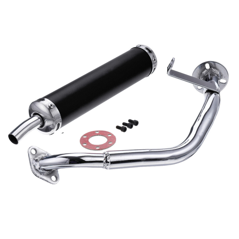 (Black) 22Mm Inlet Round Bent Outlet Exhaust Muffler Tip End Tail Pipe With Front Pipe Kit Rear Black 6093316937881