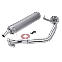 (Silver) 22MM Inlet Round Bent Outlet Exhaust Muffler Tip End Tail Pipe with Front Pipe Kit Rear