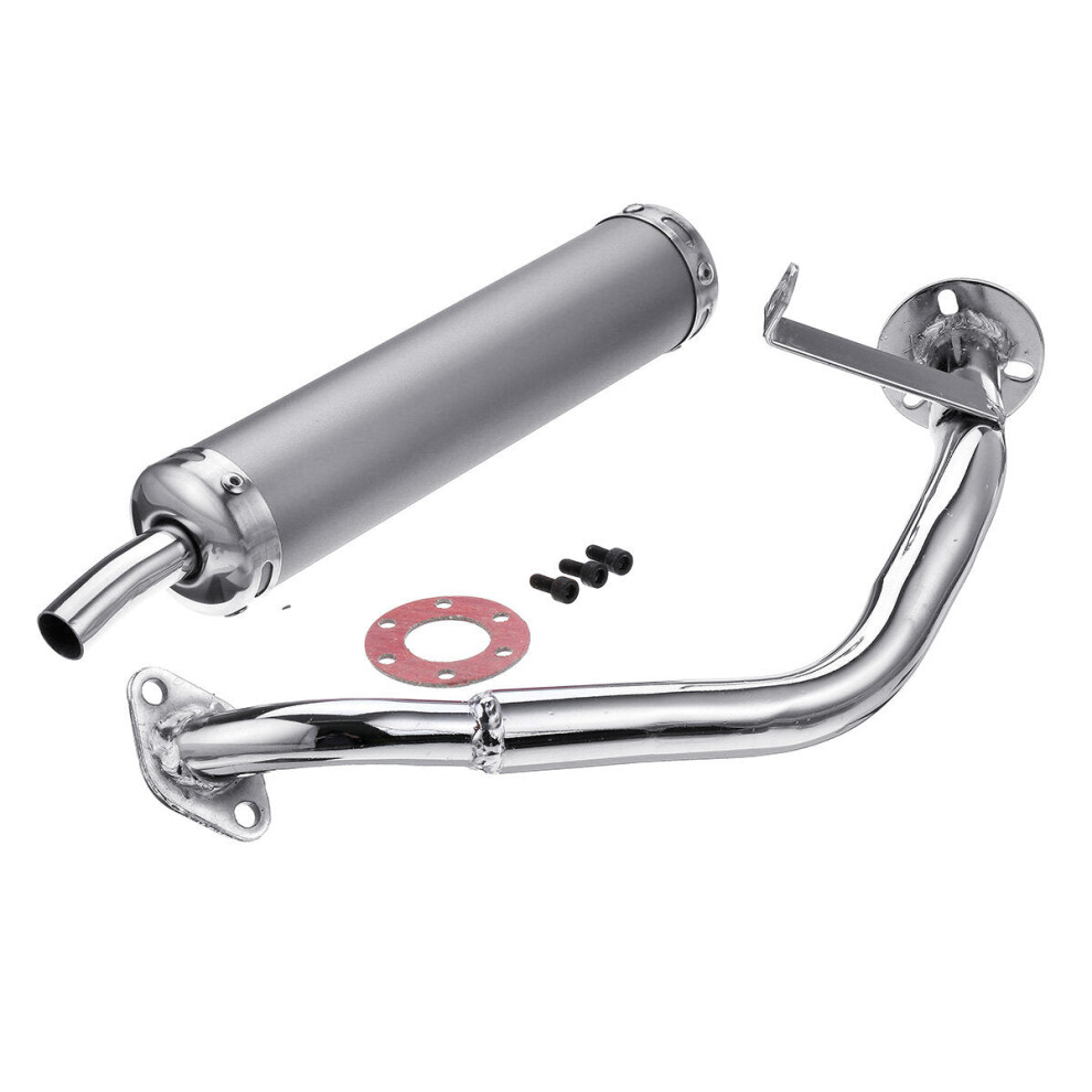 (Silver) 22Mm Inlet Round Bent Outlet Exhaust Muffler Tip End Tail Pipe With Front Pipe Kit Rear Silver 6093316937874