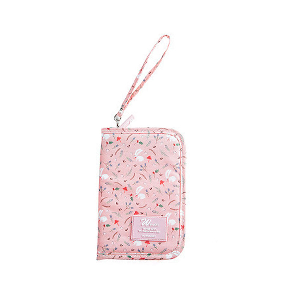 (Pink) Travel Passport Holder Multi-function Document Storage Bag Set Change Folder Cute Cartoon Waterproof