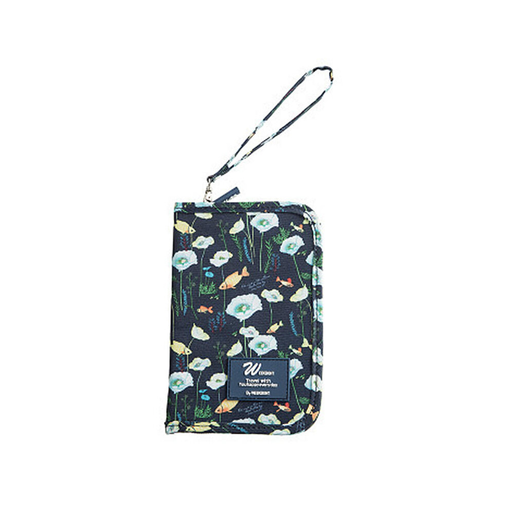 (Navy) Travel Passport Holder Multi-function Document Storage Bag Set Change Folder Cute Cartoon Waterproof