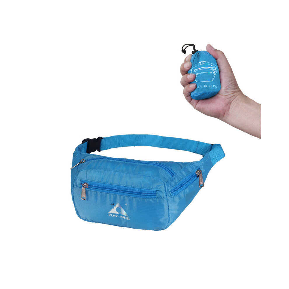 (Blue) Outdoor Running Travel Waist Bag Waterproof Foldable Fanny Pack For Men Women Jogging Gym