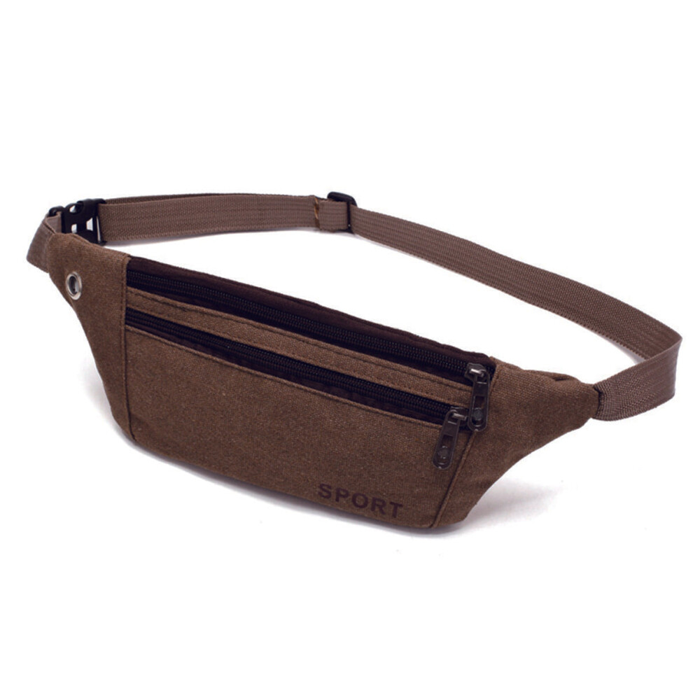 (Coffee) Unisex Canvas Waist Bag Waist Belt Bag Fanny Pack Hip Pouch Travel Sports Phone Pocket