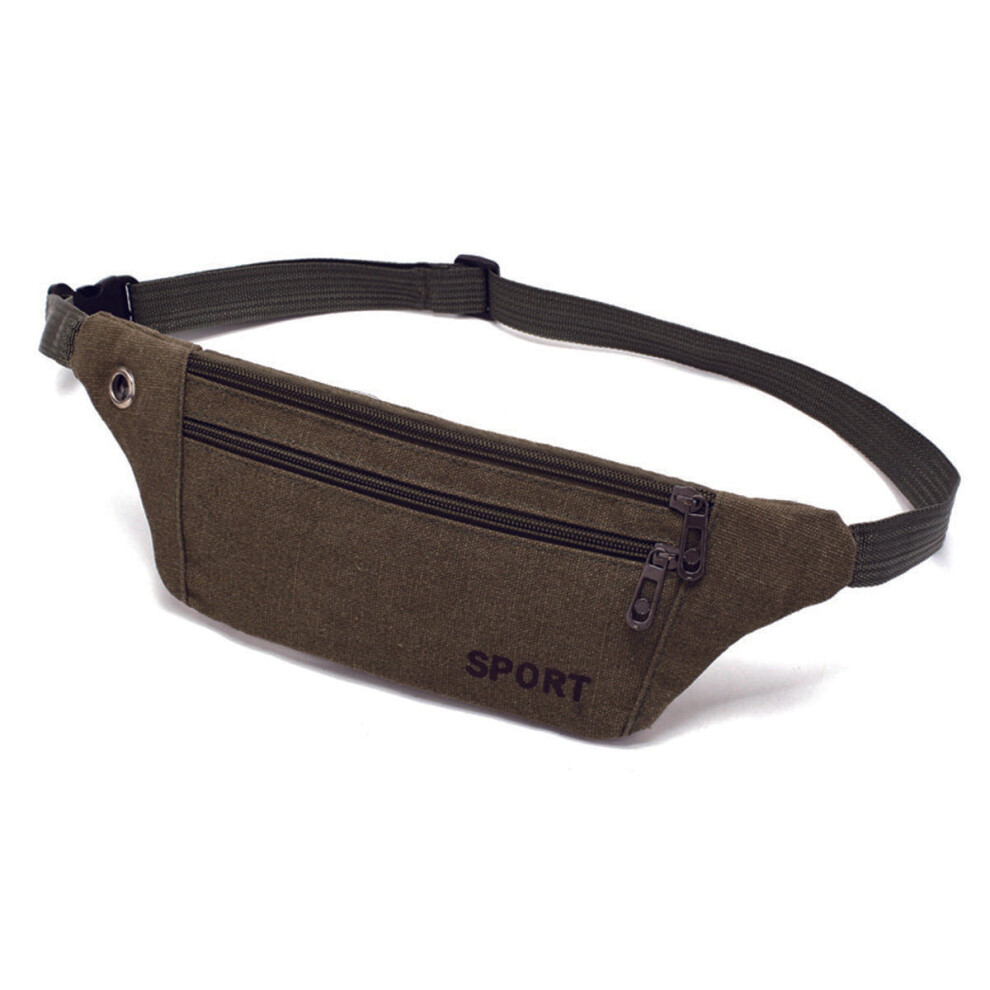 (Army Green) Unisex Canvas Waist Bag Waist Belt Bag Fanny Pack Hip Pouch Travel Sports Phone Pocket