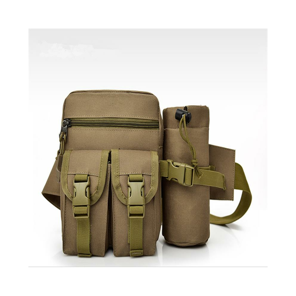(Khaki) Multifunction Large Capacity Travel Backpack Riding Water Bottle Pockets Outdoor Tactical Bag