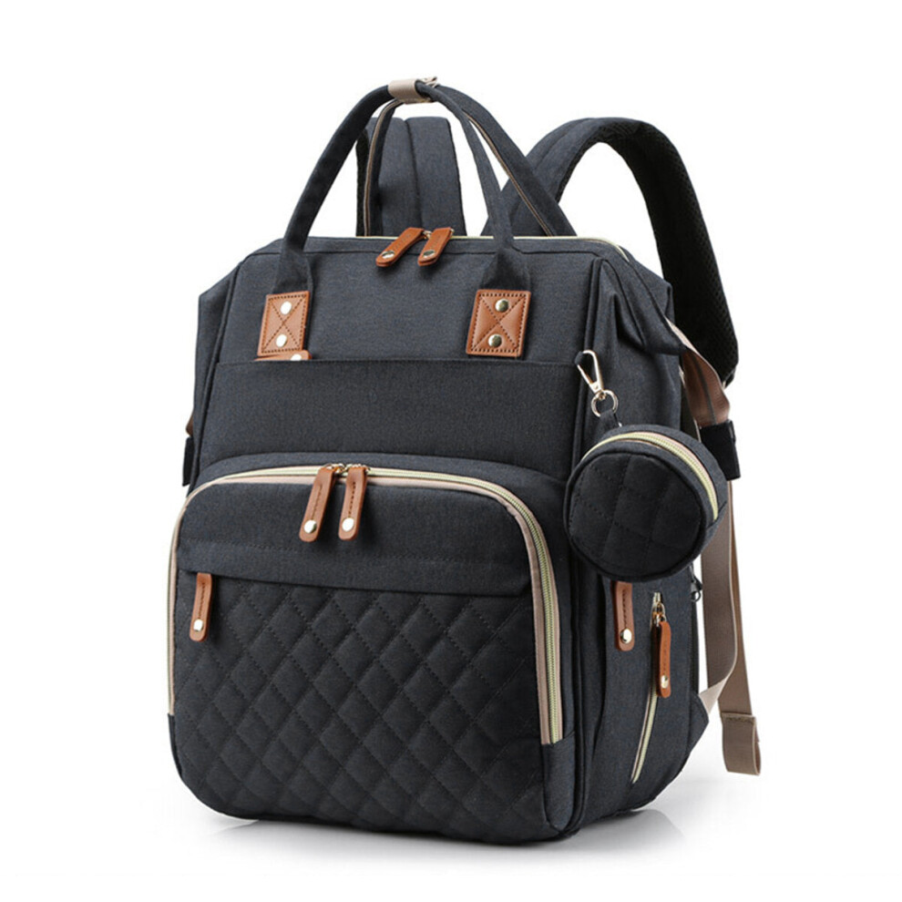 (Black) Mummy Backpack USB Port Folding Bed Diaper Bag Multifunction Outdoor Travel