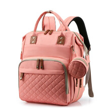 (Pink) Mummy Backpack USB Port Folding Bed Diaper Bag Multifunction Outdoor Travel