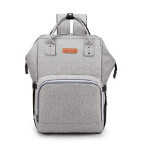 (Grey) Multifunctional Mummy Backpack Waterproof USB Charging Port Baby Diape Mom Bag